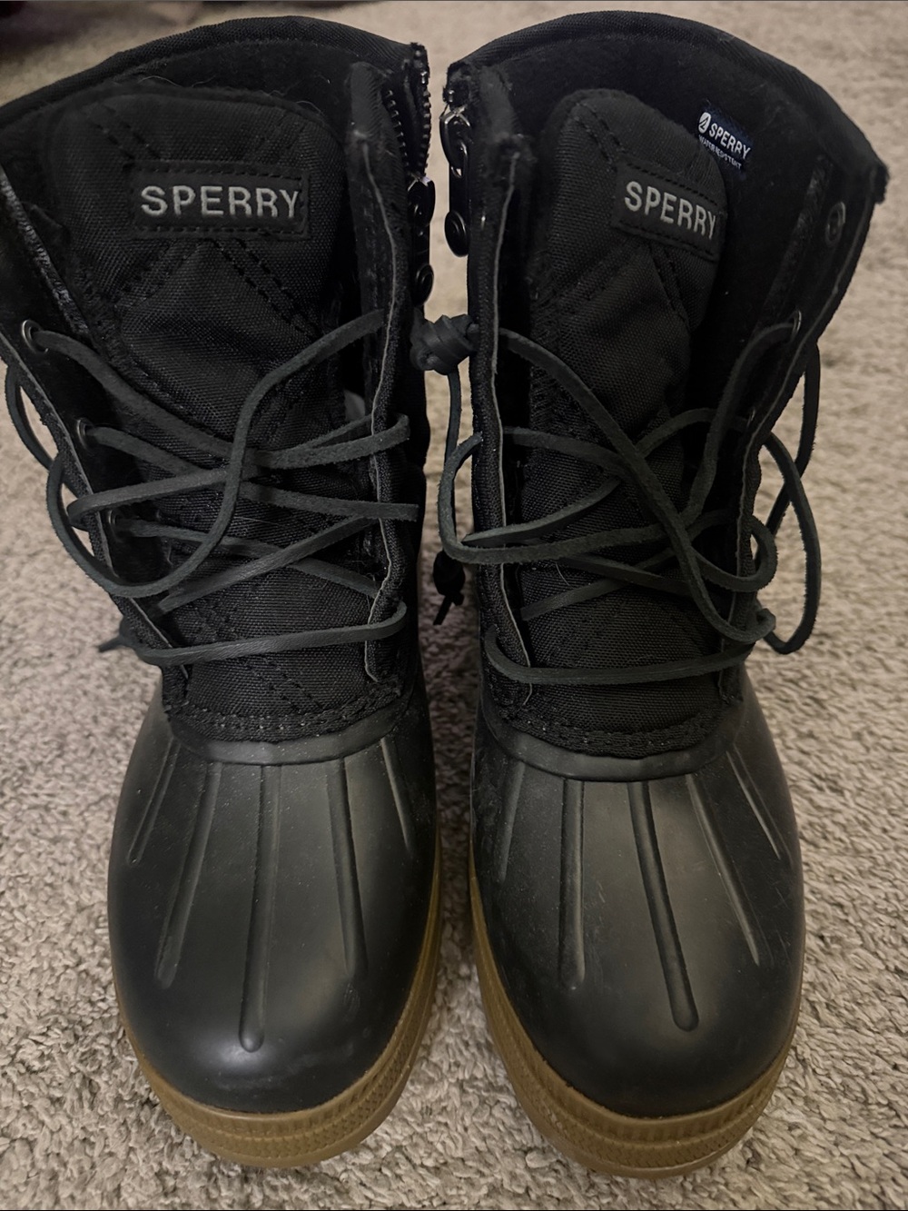 Sperry Saltwater Black and Brown Women's Winter Rain Duck Boots